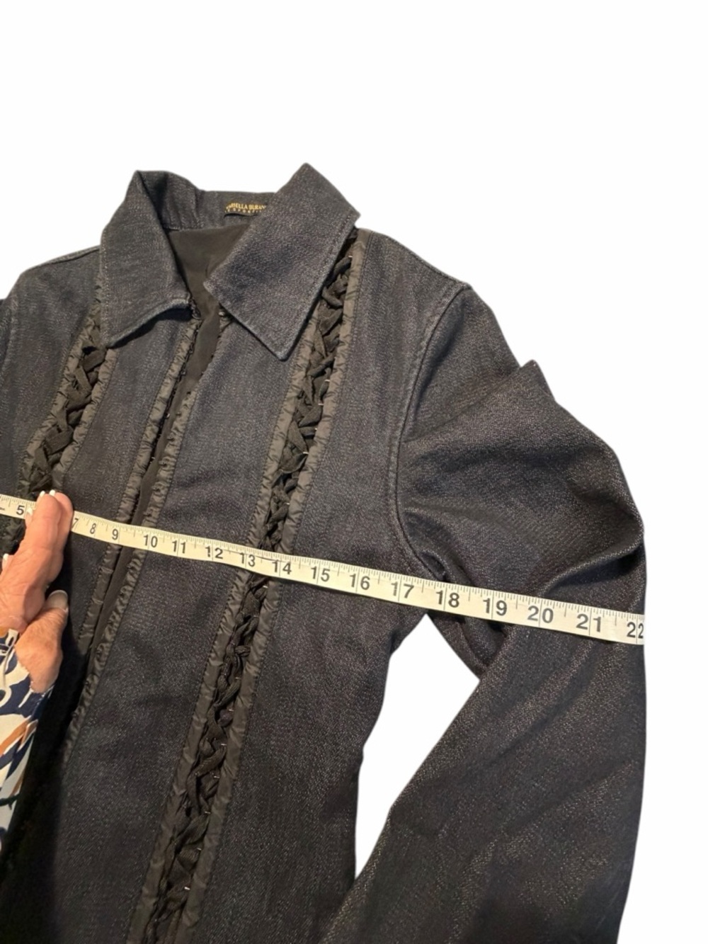 Mariella Burani Woven Trim Dark Denim Jacket Made In Italy - Womens Med - Picture 12 of 15